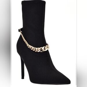 Guess Black Heeled Boots with Gold Chain